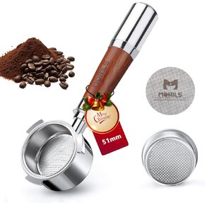 54 ملم portafilter بلا قاع لآلات Breville Espresso ، 3 أذنين Espresso portafilter مع شاشة عفريت ، سلة مرشح مزدوجة اللقطة ومقبض Walnutwood المتميز ، مجموعة إسكان إسبرسو.