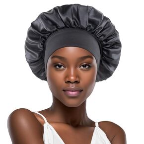 White Silk Bonnet for Women Curly Hair Cover Satin Bonnets for Sleeping Large Satin Sleep Cap Head Cover Wide Band Silk Night Hats