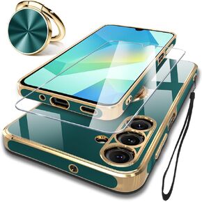متوافق مع علبة Samsung Galaxy A16 5G مع واقي الشاشة+كيكستاند القابل للدوار المعدني+حبل ، بطانة ميكروفيات ناعمة مضادة للخلع ، غطاء هاتف حافة الذهب الوردي ، 2025 أرجواني in Saudi Arabia