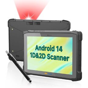 ONERugged Ultra Thin 5G Rugged Tablet with Barcode Scanner M195T, 10.1 inch Andriod 14 Enterprise Tablet, 1D/2D QR Inventory Scanner, 9500mAh, 8GB+128GB Industrial Outdoor Work PC for WMS, Retail