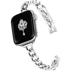 Newlibery Slim Gold Band for Women Femine and Elegant Compatible with Apple Watch 38mm 40mm 41mm 42mm 44mm 45mm,Adjustable Metal Band Dressy Chain Bracelet for iWatch Series 9/8/7/6/5/4/3/2/1/SE in Kuwait