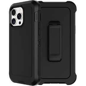 RubCase for iPhone 13 Pro Max Case with 2X Screen Protector, Dual Layer Bumper Cover with Belt Clip Holster & Kickstand, Full Body Heavy Duty Rugged Phone Case for iPhone 13 Pro Max (Black/Blue)
