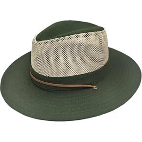 Men's Flat Wide Brim Mesh Safari Outdoor Hat Panama Hat Travel Fishing Hiking with Windproof