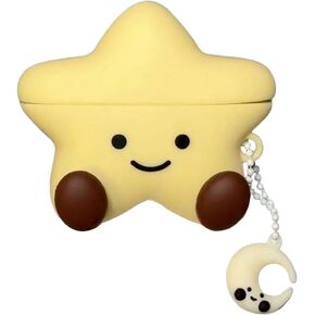 Super Cute Lucky Happy Yellow Star Earphone Case for AirPods 4，Lovely Stylish Soft Silicone Sitting Star Baby AirPods 4 Cover Protector Earbud Protective Case