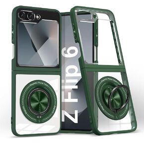 Aukvite Z Flip 6 CASE لـ Samsung Galaxy Z Flip 6 ، علبة الوجه المغناطيسي لـ Galaxy Z Flip 6 ، علبة غلاف واقية كاملة من الجسم مع كيكستاند 360 درجة متوافق مع Magsafe اللاسلكية الشحن الأسود in Kuwait