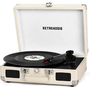 Vinyl Record Player with Built-in Speakers 3-Speed Vintage Record Player Bluetooth Portable Suitcase Turntable Belt-Driven LP Player Support RCA Output and Headphone Output White Rose Gold