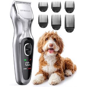oneisall Dog Clippers for Grooming Thick Hair, Low Noise Dog Shavers with Detachable Metal Blades for Home Groomer,Silver