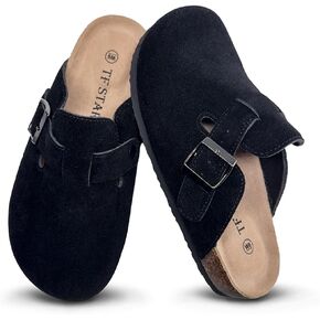 TF STAR Unisex Soft Footbed Clog Cow Suede Leather Clogs, Cork Clogs Shoes for Women Men Tan
