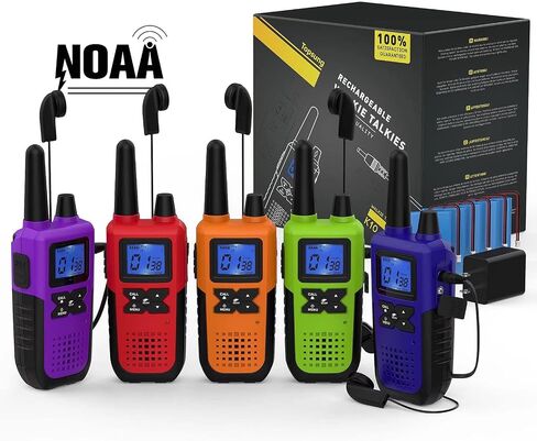 Walkie Talkies قابلة لإعادة الشحن للبالغين بعيدة المدى مع مجموعة الأذن NOAA Weather Alert ، متعددة الأغراض 2 Way Radio 5 Pack For Team Care Care Adventure Family Camping Chiping Cruise Cruise in Kuwait