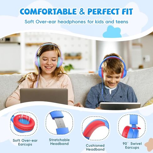 Kids Headphones with Cord, 85/94dB Volume Limited Wired Over-Ear Kid Headphones with Microphone for Kids Toddler, Girls Headphones with wire 3.5mm Cable for Online Learning School Travel, Purple in Saudi Arabia