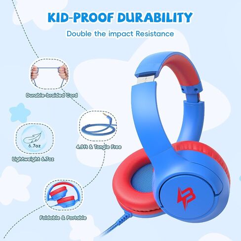 Kids Headphones with Cord, 85/94dB Volume Limited Wired Over-Ear Kid Headphones with Microphone for Kids Toddler, Girls Headphones with wire 3.5mm Cable for Online Learning School Travel, Purple in Saudi Arabia