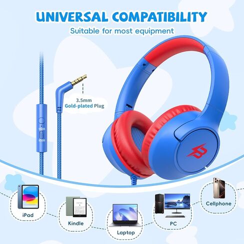 Kids Headphones with Cord, 85/94dB Volume Limited Wired Over-Ear Kid Headphones with Microphone for Kids Toddler, Girls Headphones with wire 3.5mm Cable for Online Learning School Travel, Purple in Saudi Arabia