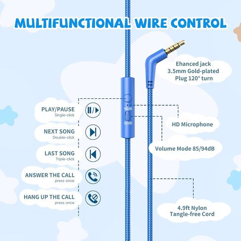 Kids Headphones with Cord, 85/94dB Volume Limited Wired Over-Ear Kid Headphones with Microphone for Kids Toddler, Girls Headphones with wire 3.5mm Cable for Online Learning School Travel, Purple in Saudi Arabia