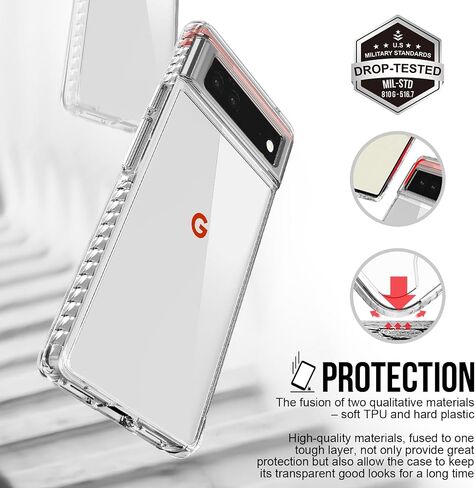 Crystal Clear Case for Google Pixel 6 Case, [Military Grade Drop Tested] Non-Yellowing Shockproof Protective Phone Cover for Google Pixel 6 6.4 inch, (Crystal Clear) in Saudi Arabia