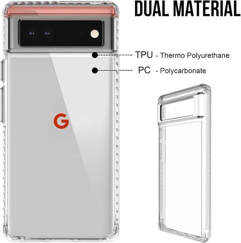 Crystal Clear Case for Google Pixel 6 Case, [Military Grade Drop Tested] Non-Yellowing Shockproof Protective Phone Cover for Google Pixel 6 6.4 inch, (Crystal Clear) in Saudi Arabia