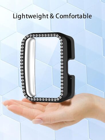 Compatible with Samsung Galaxy Fit3 Bling Diamond Case PC Bumper Protective Cases,Women Girls Crystal Shining Rhinestone Cases Smartwatch Accessories Case(Black+Rosegold) in Saudi Arabia