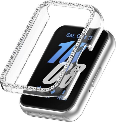 Compatible with Samsung Galaxy Fit3 Bling Diamond Case PC Bumper Protective Cases,Women Girls Crystal Shining Rhinestone Cases Smartwatch Accessories Case(Black+Rosegold) in Saudi Arabia