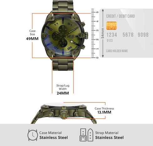 Diesel Spiked Men's Watch, Chronograph Watch with Stainless Steel Bracelet or Genuine Leather Band in Saudi Arabia