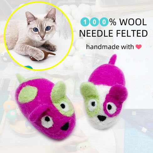 Wool Cat Toys Mouse 2Pcs Handmade for Indoor Cats Kitten Entertainment Chase Hunting Exercise Cat Kicker Without Catnip in Saudi Arabia