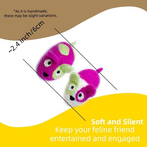 Wool Cat Toys Mouse 2Pcs Handmade for Indoor Cats Kitten Entertainment Chase Hunting Exercise Cat Kicker Without Catnip in Saudi Arabia