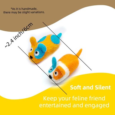 Wool Cat Toys Mouse 2Pcs Handmade for Indoor Cats Kitten Entertainment Chase Hunting Exercise Cat Kicker Without Catnip in Saudi Arabia