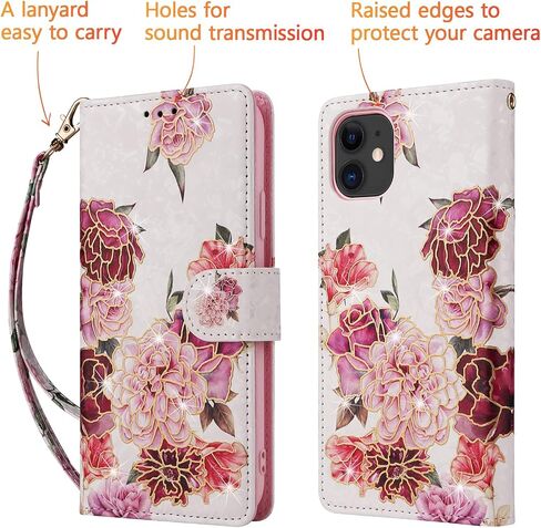 UeeBai Wallet Case for iPhone 11 6.1 inch ، PU Leather Phone Case Kickstand RFID Forting Flock with Slots Card Slots Lrist Right in Kuwait