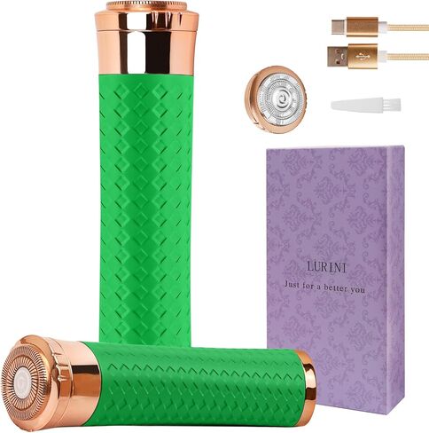 Facial Hair Remover for Women, Painless Rechargeable Hair Removal Device, Comes with 2 Replacement Heads, Portable Electric Shaver/Razor for Face, Chin, Upper Lip, arms and Peach Fuzz (Purple) in Kuwait