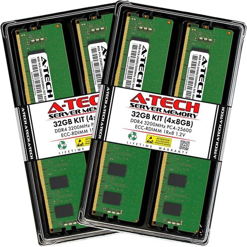 مجموعة A-Tech 64 جيجابايت (2x32 جيجابايت) DDR4 2666 ميجا هرتز PC4-21300 ECC RDIMM 2Rx4 Dual Rank 1.2V ECC وحدات ترقية ذاكرة DIMM 288-Pin للخادم وذاكرة الوصول العشوائي لمحطة العمل (سلسلة A-Tech Enterprise) in Kuwait