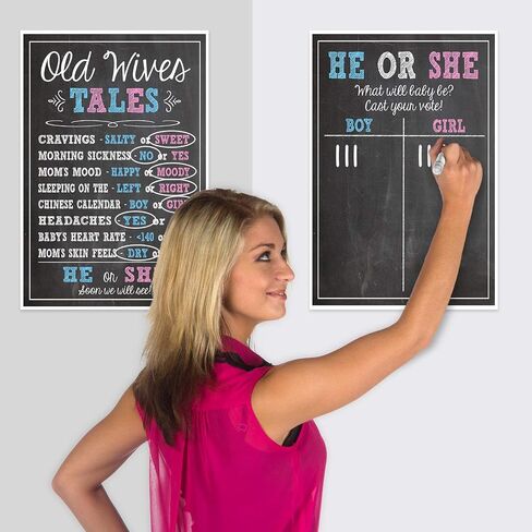 Katie Doodle Baby Gender Reveal Party Supplies Decorations Games Kit for Boy or Girl Shower | Includes Old Wives Tales 11x17 Poster and Earasable Marker (GR001), Black/Blue/Pink in Saudi Arabia