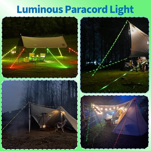 P auke'réi Luminous Paracord Light, Camping Rope Light, Tent Wind Rope Light, Warning Light, Waterproof Marine Rope, Nylon Rope, Outdoor LED Rope Light, Φ6mm, L16.4ft / 5m (Neon Green, 2 pcs) in Saudi Arabia