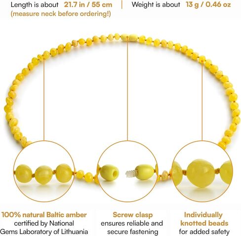 Baltic Amber Necklace for Women and Men (Authentic, Certified) - 21.7 inches, Cherry (Polished) - Unisex Amber Jewelry for Adults - Amber Bead Necklace by Amber Guru in Saudi Arabia