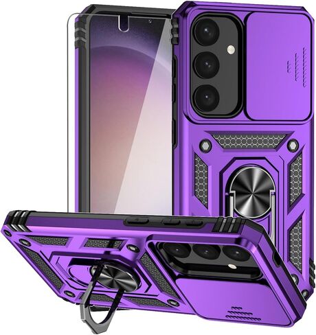 for Samsung Galaxy S25 Case,with Camera Lens Cover HD Screen Protector,[Military Grade] Ring Car Mount Kickstand Hybrid Hard PC Soft TPU Shockproof Protective Case for Galaxy S25, Teal in Kuwait