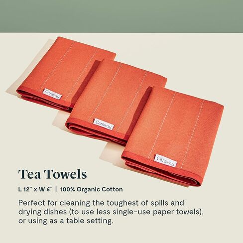 Caraway Linen Tea Towels - Reusable Dish Towels - Made from 100% Organic Cotton - Highly Absorbent & Lint-Free - Perfect for Kitchen Cleanup or Table Setting - Extra Large Size - Cream in Saudi Arabia