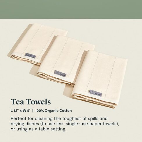 Caraway Linen Tea Towels - Reusable Dish Towels - Made from 100% Organic Cotton - Highly Absorbent & Lint-Free - Perfect for Kitchen Cleanup or Table Setting - Extra Large Size - Cream in Saudi Arabia