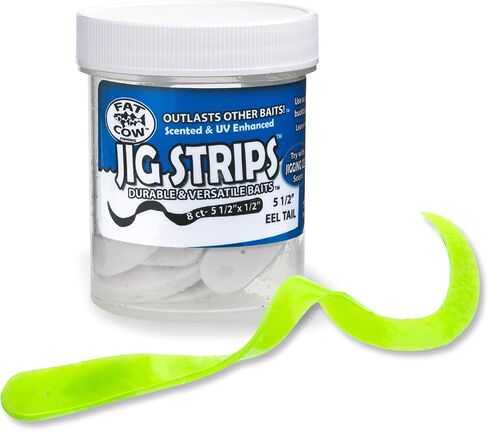Fat Cow Fishing Jig Strips EEL Tail 5 1/2" x 1/2" - 40X Stronger Than Soft Baits - 8 Baits in Saudi Arabia