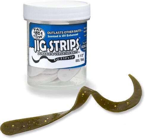 Fat Cow Fishing Jig Strips EEL Tail 5 1/2" x 1/2" - 40X Stronger Than Soft Baits - 8 Baits in Saudi Arabia