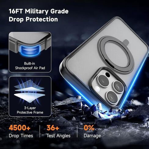 Magnetic for iPhone 16 Pro Max Case Compatible with MagSafe and Tempered Glass Screen Protector 15FT Military Dropproof for Apple 16Promax Black Set in Saudi Arabia