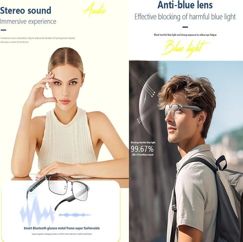 Ai Translation Glasses with more than 144 languages real time translation and touch, Voice Assistant,Anti blue light, Smart Music Glasses, great for businees, travel or overseas students, Black in Saudi Arabia