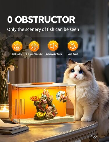 Betta Fish Tank, 2.5 Gallon Aquarium Kit with Filter, Light, Self Cleaning, Oxygenation, Small All in One Starter Fish Tank for Goldfish, Guppy, Shrimp, Desktop, Acrylic in Kuwait