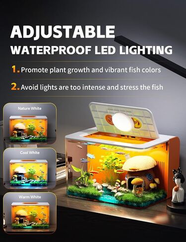 Betta Fish Tank, 2.5 Gallon Aquarium Kit with Filter, Light, Self Cleaning, Oxygenation, Small All in One Starter Fish Tank for Goldfish, Guppy, Shrimp, Desktop, Acrylic in Kuwait
