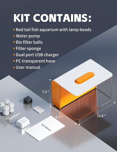 Betta Fish Tank, 2.5 Gallon Aquarium Kit with Filter, Light, Self Cleaning, Oxygenation, Small All in One Starter Fish Tank for Goldfish, Guppy, Shrimp, Desktop, Acrylic in Kuwait