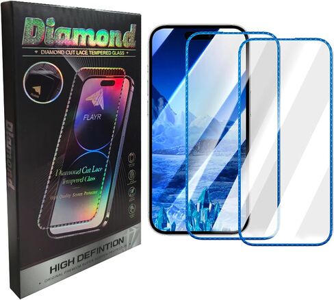 2PCS Diamond Cut Lace Tempered Glass iPhone 15 Pro Max [6.7inch],Diamond Screen Protector Bling Shiny Sparkling,Case Friendly Tempered Glass Film[9H Hardness]-HD (1*Purple+1*Black) in Saudi Arabia