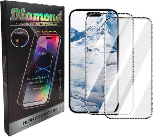 2PCS Diamond Cut Lace Tempered Glass iPhone 15 Pro Max [6.7inch],Diamond Screen Protector Bling Shiny Sparkling,Case Friendly Tempered Glass Film[9H Hardness]-HD (1*Purple+1*Black) in Saudi Arabia