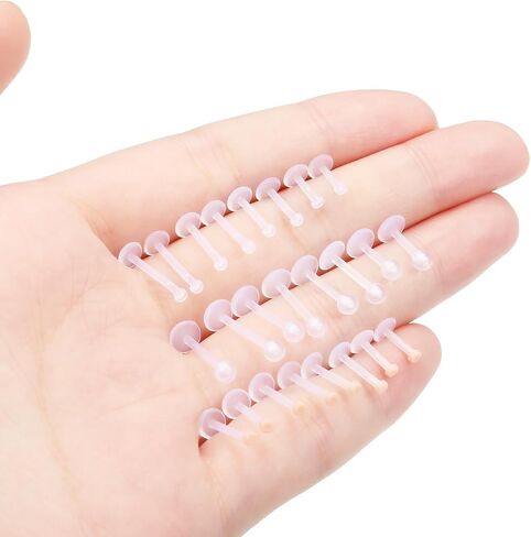 Ocptiy Clear Plastic Earring Stud Retainer Set Acrylic Silicone Invisible Earrings Post 20G Bioflex Flat Ear Tragus Cartilage Helix Earring Pin Ring Spacers Piercing Jewelry Men Women Work Sport in Kuwait
