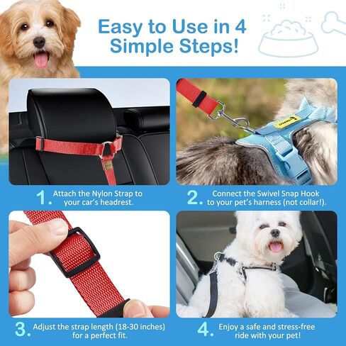 3 Pack Dog Seat Belt for Car, Car Headrest Restraint Adjustable Nylon Fabric, Dog Restraints Vehicle Seatbelts Harness in Saudi Arabia