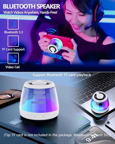 Magnetic Bluetooth Speaker, Wireless Speaker with RGB Light Show, Portable Speaker for MagSafe Phone Stand, Phone Stand for iPhone 16/15/14/13/12 Series/Samsung/Google (Black) (Black) in Saudi Arabia