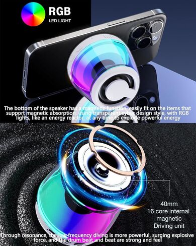 Magnetic Bluetooth Speaker, Wireless Speaker with RGB Light Show, Portable Speaker for MagSafe Phone Stand, Phone Stand for iPhone 16/15/14/13/12 Series/Samsung/Google (Black) (Black) in Saudi Arabia
