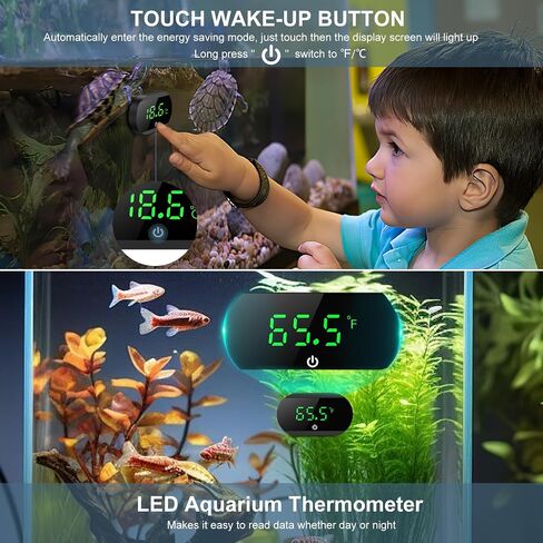Upgraded Aquarium Thermometer Digital, Stick On Fish Tank Thermometer, ±1℉ High Accuracy, Tank Temperature Measurement with Touch Screen, Fish Tank Accessories for Fish, Axolotl in Saudi Arabia