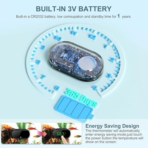 Upgraded Aquarium Thermometer Digital, Stick On Fish Tank Thermometer, ±1℉ High Accuracy, Tank Temperature Measurement with Touch Screen, Fish Tank Accessories for Fish, Axolotl in Saudi Arabia