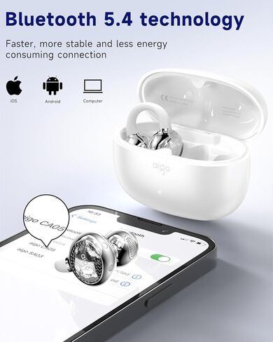aigo CA05 Open Ear Earbuds Clip on Wireless Bluetooth 5.4 Headphones with Mic for iPhone,Android,Laptop,Enc Noise Reduction,50H Play,Waterproof Comfortable Wireless Earbuds Fit Sports Workout,Purple in Kuwait